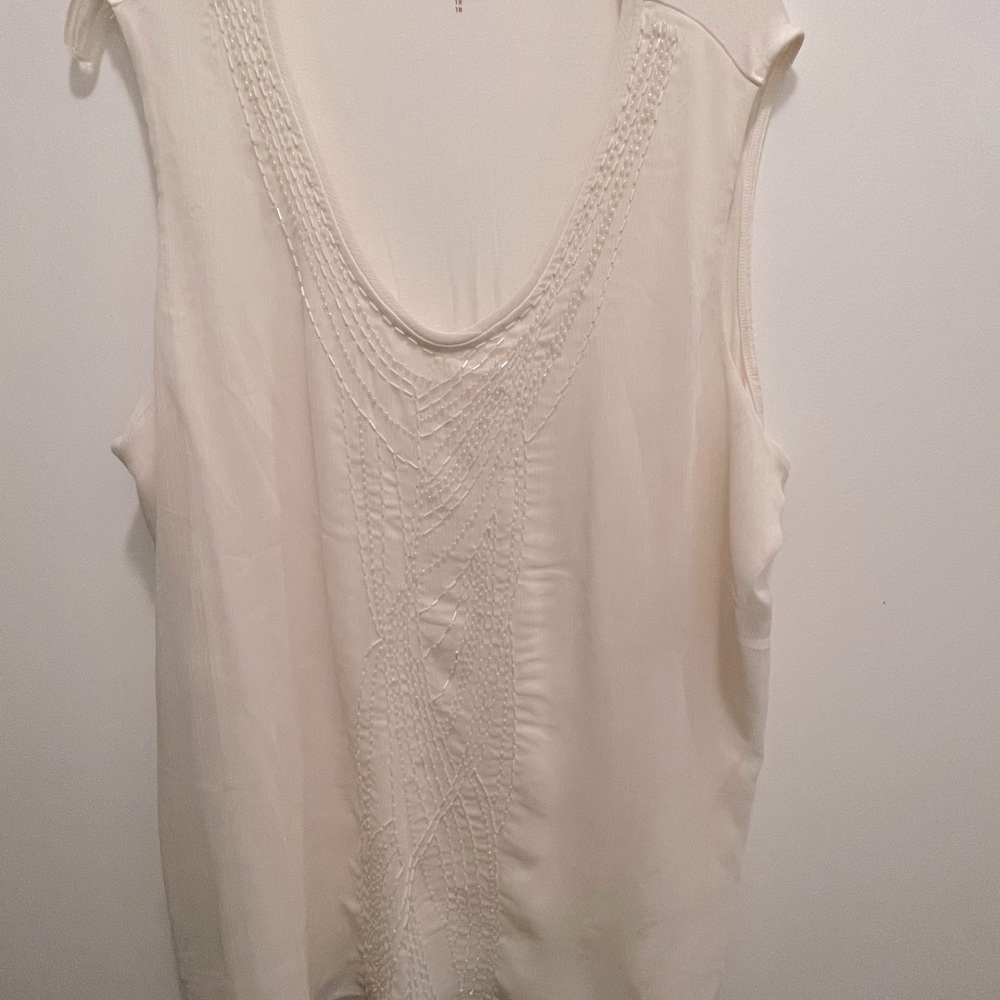 Sleeveless cream Coldwater Creek tank top with beading.  Size 1X.  Never worn.